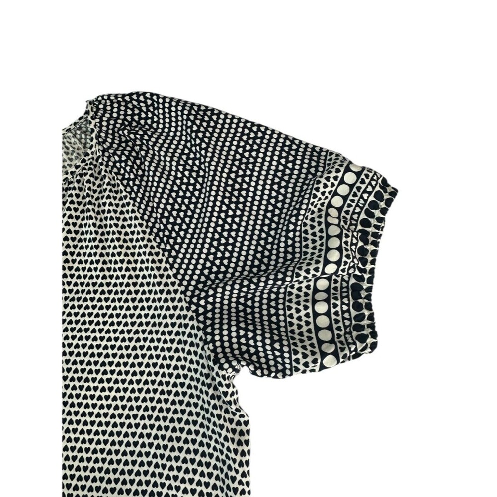 Philosophy 2X Blue White Heart Print Blouse Boho Peasant Top Elastic Sleeve - Picture 5 of 12